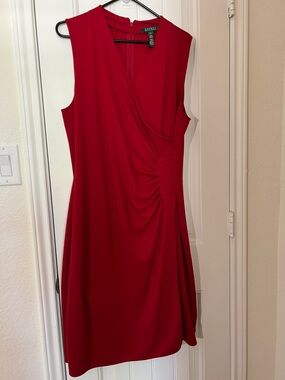 Lauren Ralph Lauren Red Faux Wrap Ruched Sheath Dress XL Jersey Knit